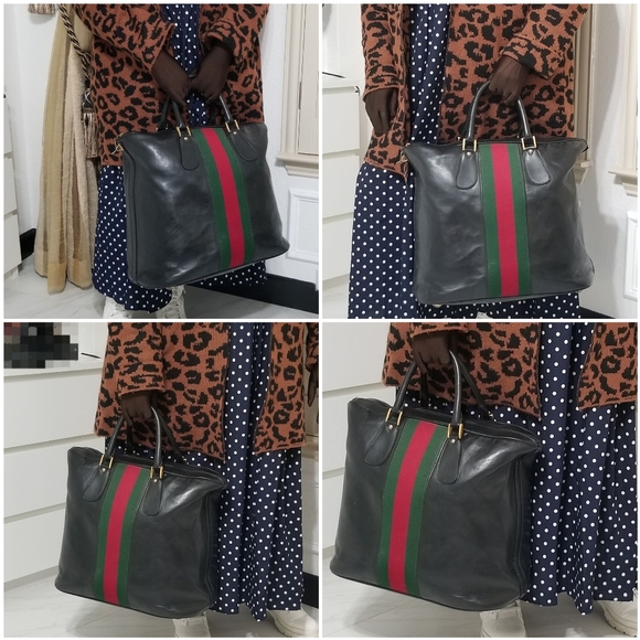Rare Vintage Gucci Web Tall Boston Weekender Carryall luggage Travel bag - Picture 6 of 16